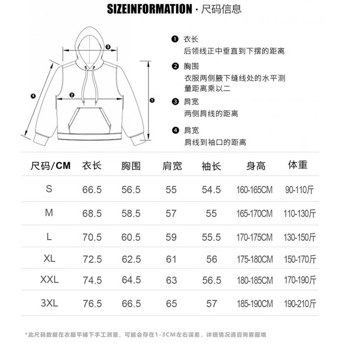 服装尺码表